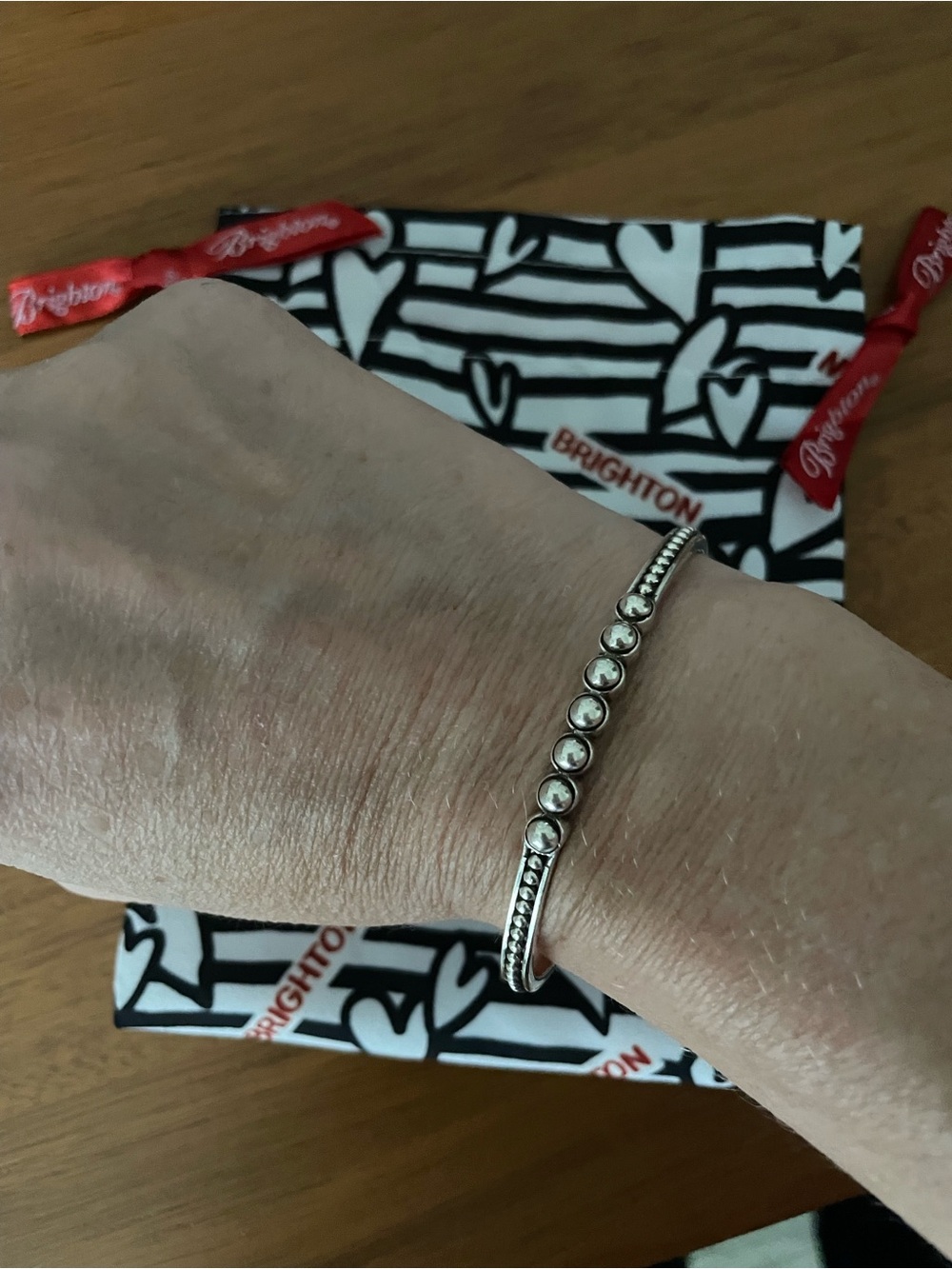 Brighton Silver Tone Stainless Bead Accent Bangle Bracelet